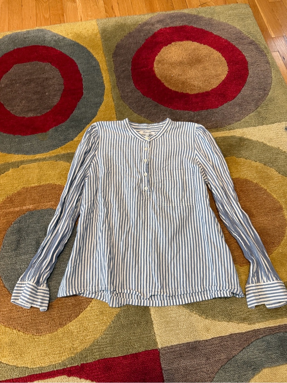 Madewell Striped Long Sleeve Popover Shirt 100% Cotton Blouse Women’s Size Small
